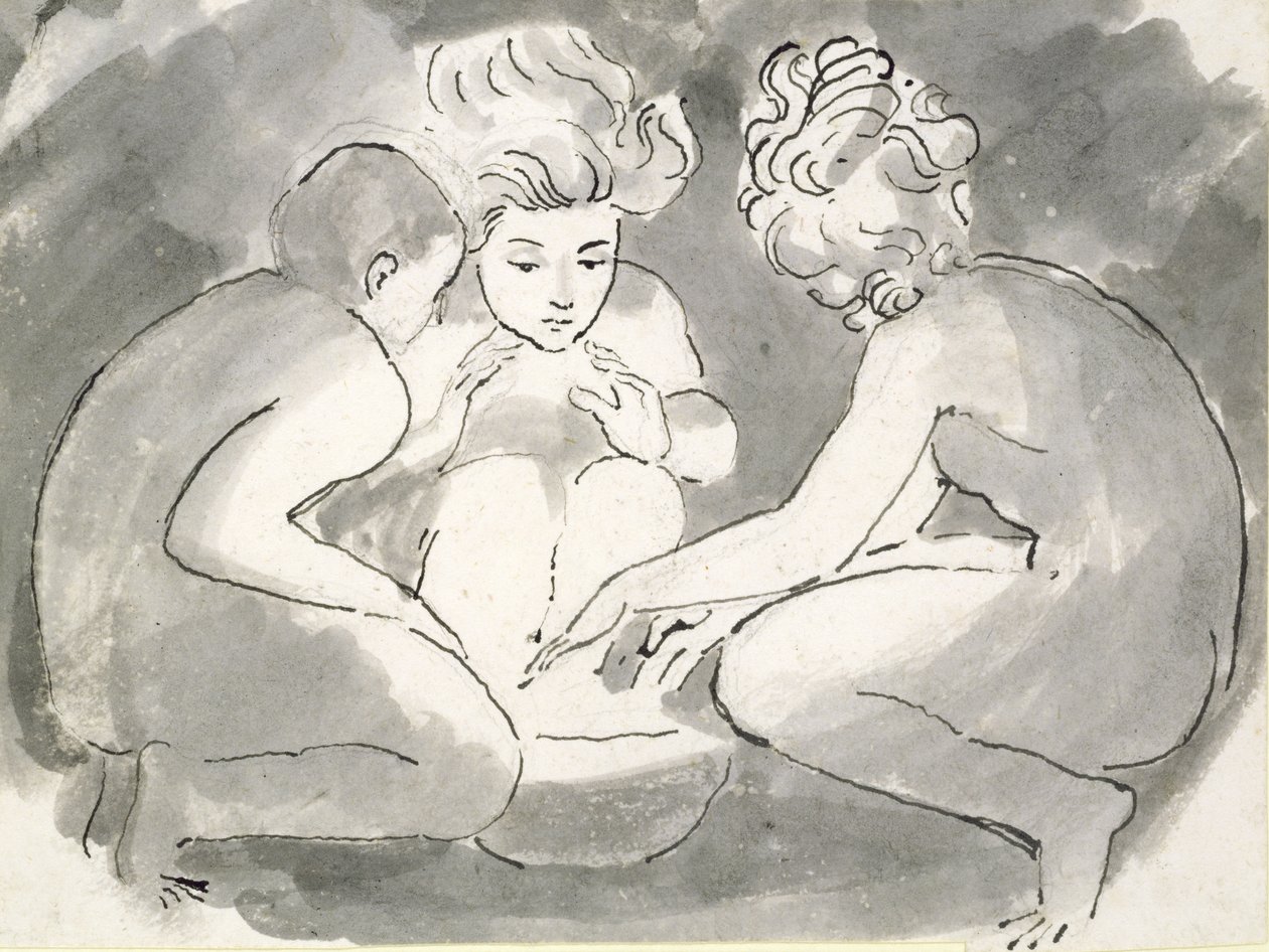 Crianças em volta de um fogo (caneta e tinta no papel) de William Blake