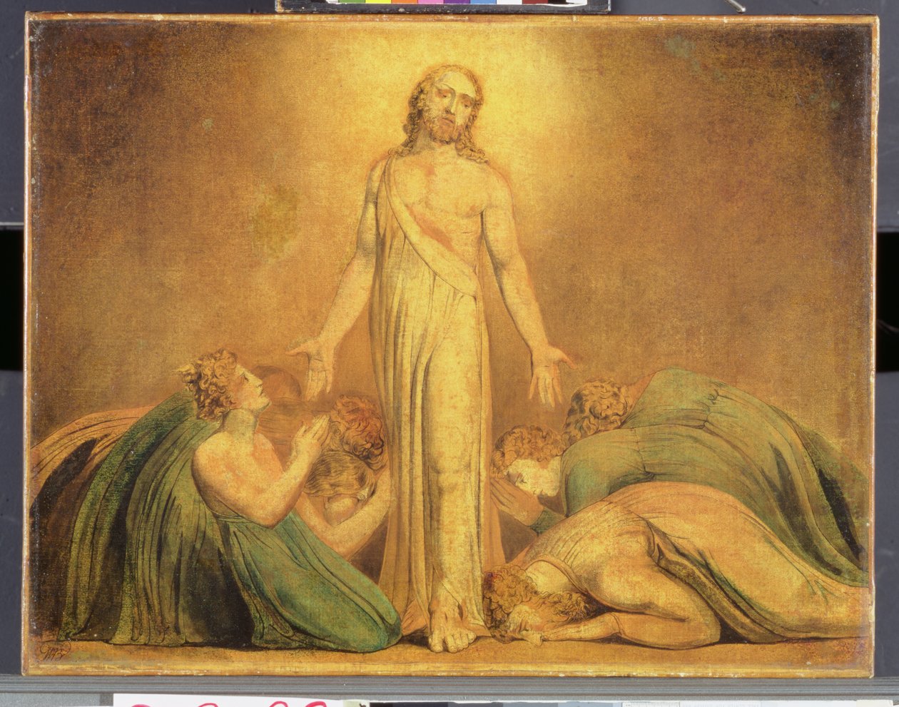 Cristo Aparecendo aos Apóstolos após a Ressurreição, 1795-1805 (impressão colorida com wc e caneta e tinta no papel) de William Blake