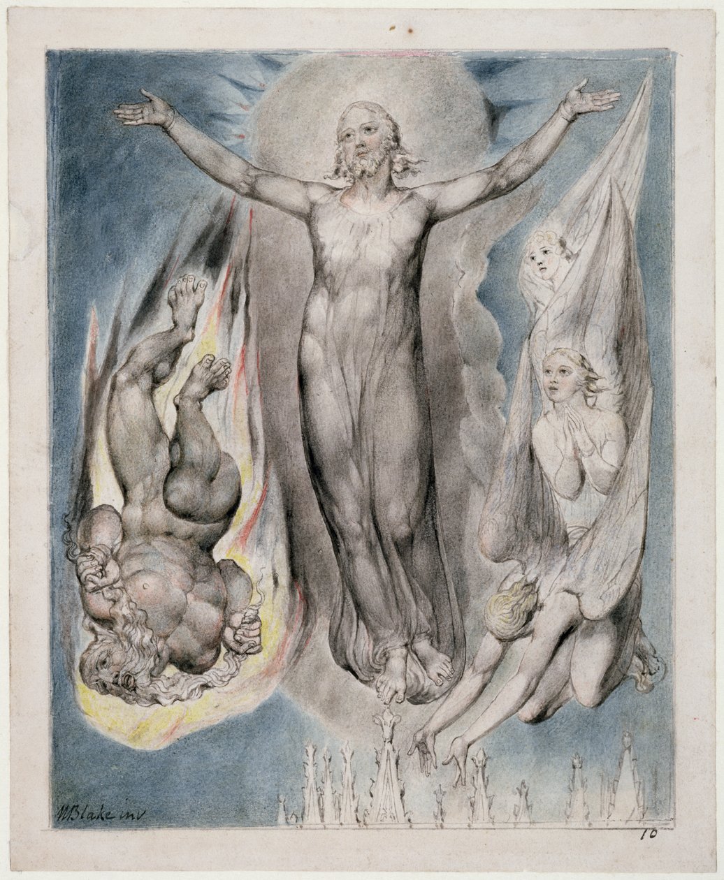 Cristo Colocado no Pináculo do Templo, ilustração de &39;Paraíso Regained&39; por John Milton, c.1816-18 (caneta e tinta no papel) de William Blake