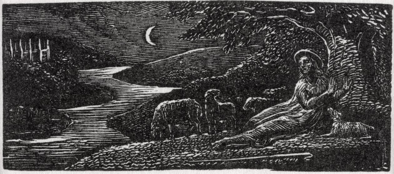 Colinet Descansando em Cambridge by Night, ilustração de &39;The Pastorals of Virgil&39;, do Dr. Thornton de William Blake