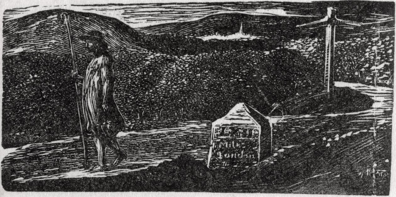 O desejo de Colinet de conhecer terras estranhas, ilustração de "The Pastorals of Virgil", do Dr. Thorton de William Blake