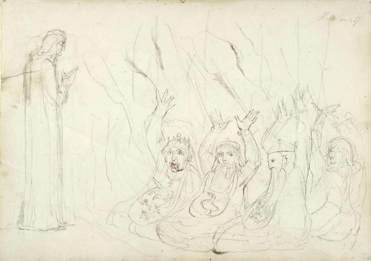 Dante e os Usuradores, ilustração à Divina Comédia de Dante Alighieri, 1824-27 (lápis e papel) de William Blake
