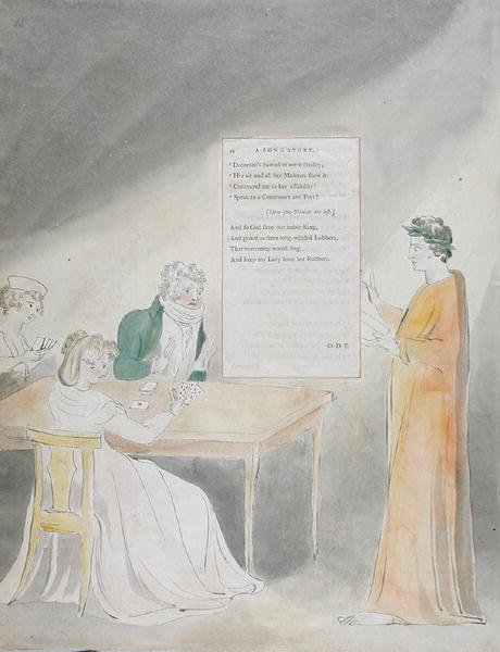 Design 34 para uma longa história em poemas de Thomas Gray, publicado em 1797-98 (wc com caneta e tinta no papel) de William Blake
