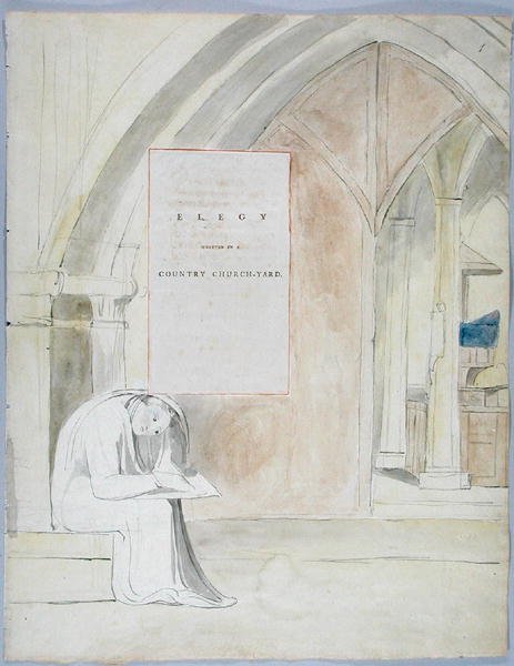 Elegia escrita em uma jarda da igreja do país, projeto 105 dos poemas de Thomas Gray, 1797-98 (wc com pena e tinta no papel) de William Blake