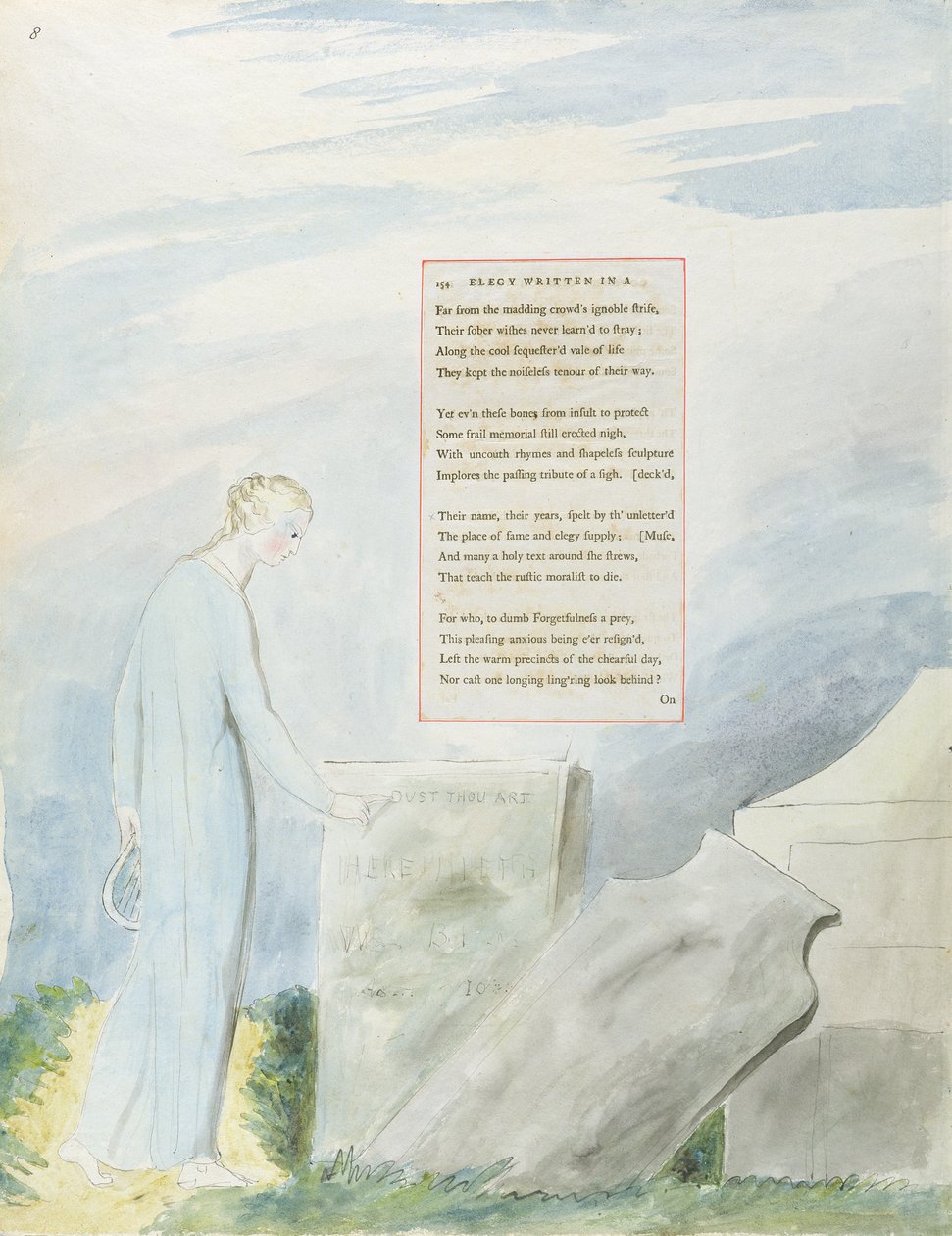&39;Elegia escrita em um quintal da igreja do país&39;, desenho 112 de &39;Os poemas de Thomas Gray&39;, 1797-98 (wc com caneta e tinta no papel) de William Blake