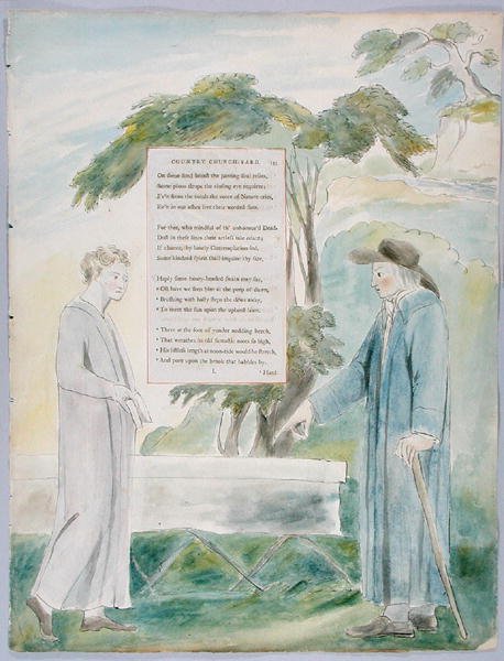 Elegia escrito em uma jarda da igreja do país, projeto 113 dos poemas de Thomas Gray, 1797-98 (wc com pena & tinta no papel) de William Blake