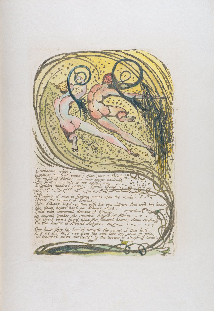 &39;Enitharmon dormiu ...&39;, placa 10 de &39;Europe: A Prophecy&39;, 1794 (gravura em relevo impressa em castanho escuro) de William Blake