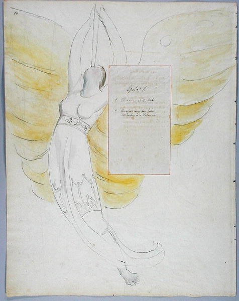 Epitáfio sobre a Sra. Clarke, desenho 102 de Os Poemas de Thomas Gray, 1797-98 (wc com caneta e tinta no papel) de William Blake