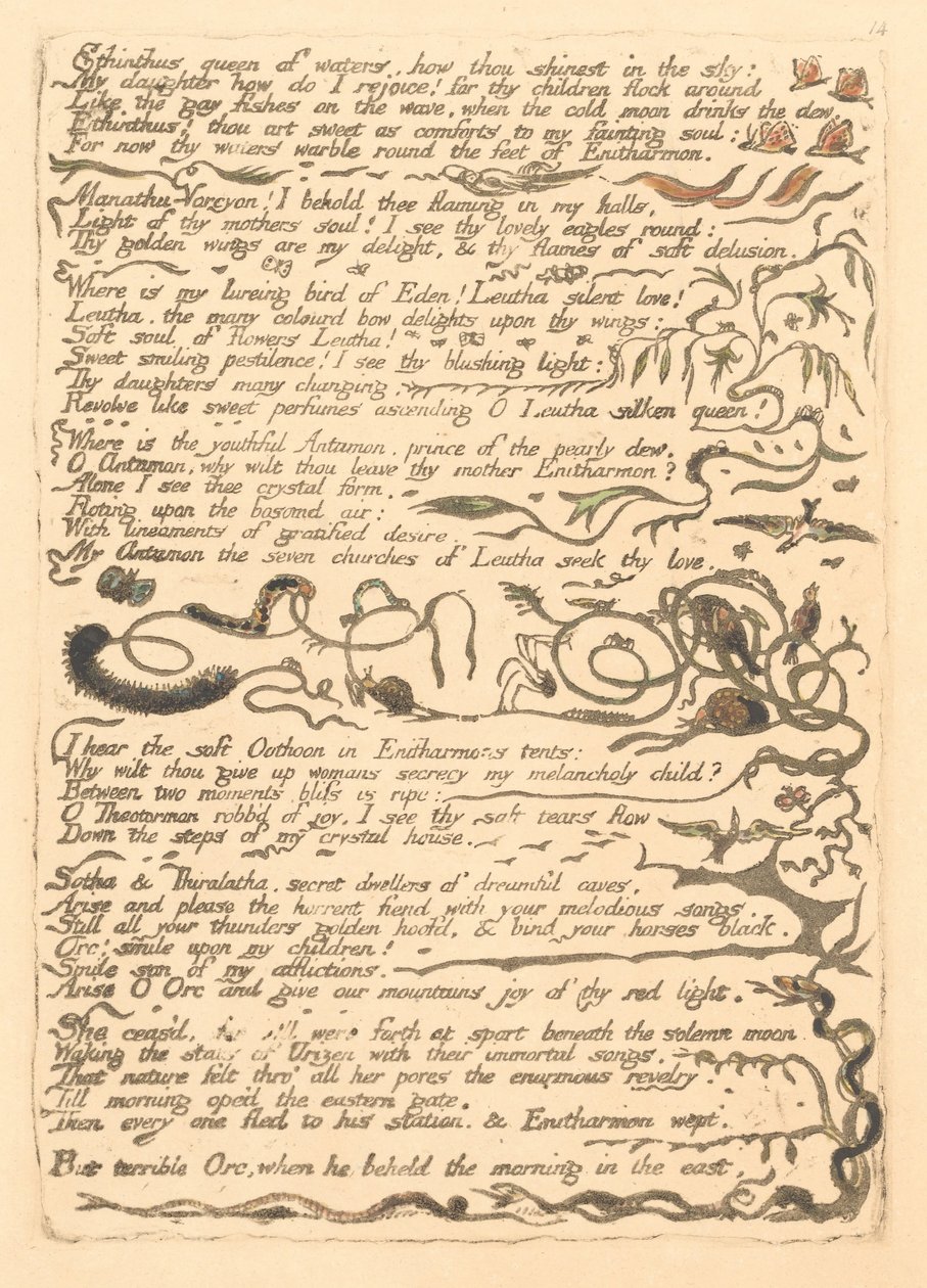 Europa. Uma profecia, placa 16, rainha de Ethinthus das águas. . . . (Bentley 17) de William Blake