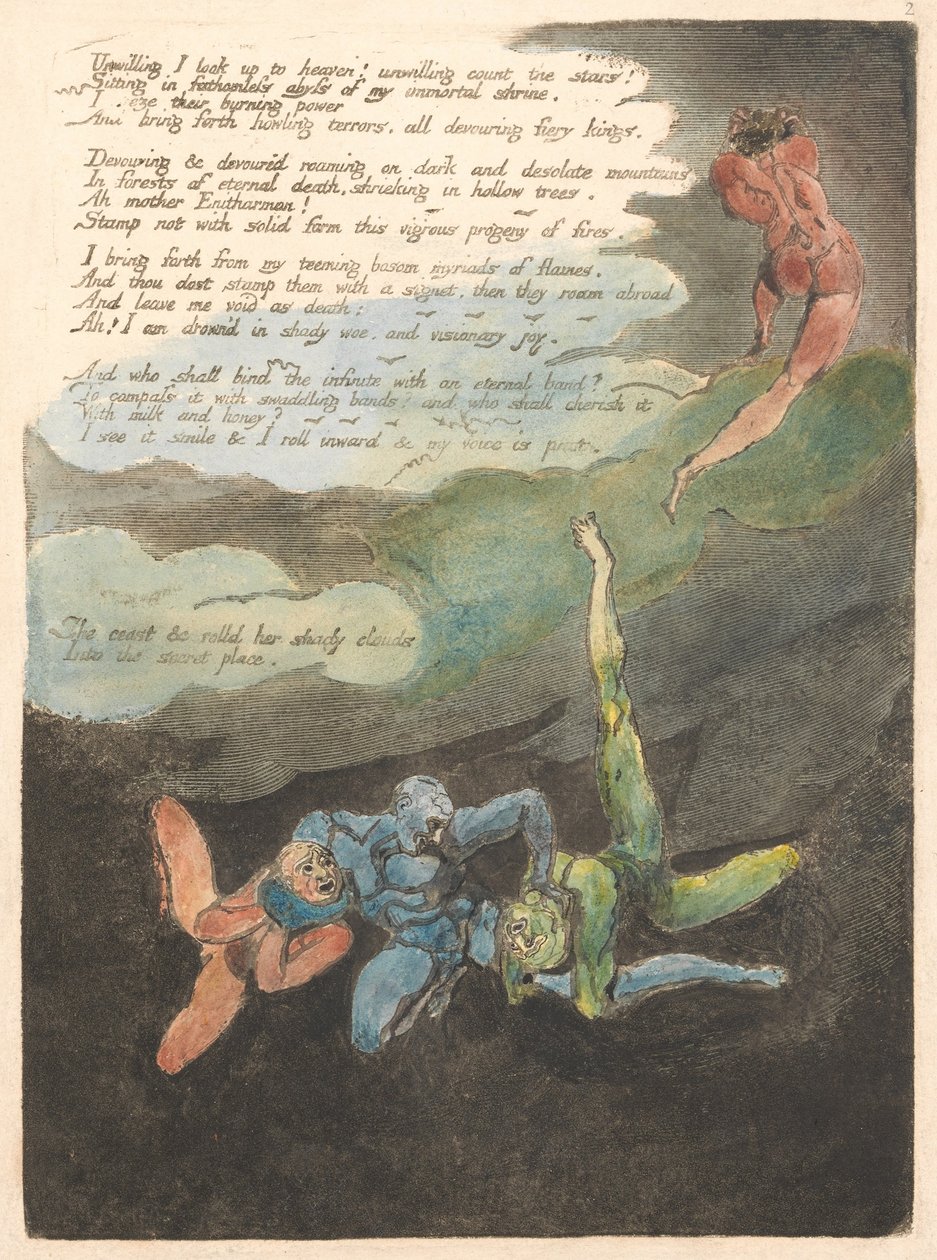 Europa. Uma Profecia, Prancha 4, Pouco disposto, eu olho para cima. . . . (Bentley 5) de William Blake