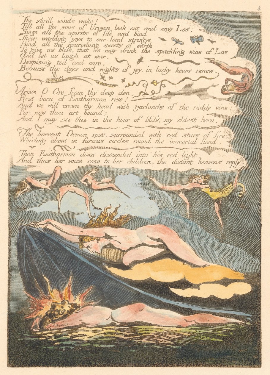 Europa. Uma Profecia, Placa 6, Os ventos estridentes despertam. . . . (Bentley 7) de William Blake