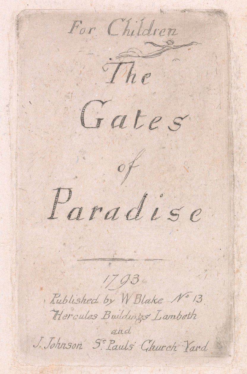 Para crianças. As Portas do Paraíso, Placa 2, Página de Título de William Blake