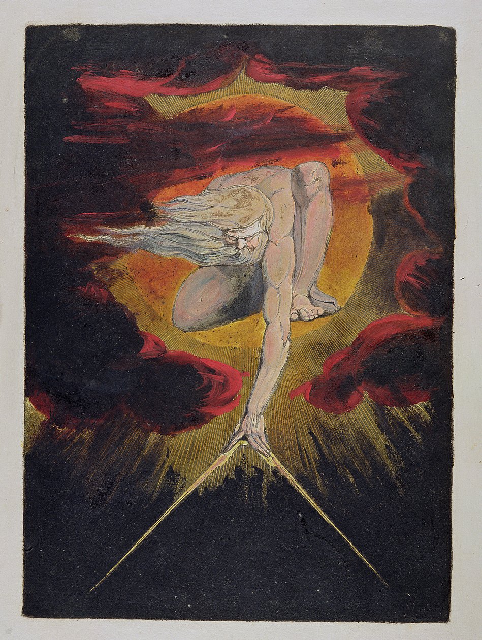 Frontispício da Europa. A Prophecy &39;, 1794 (gravura em relevo impressa em tinta marrom escura com aquarela sobre papel) de William Blake