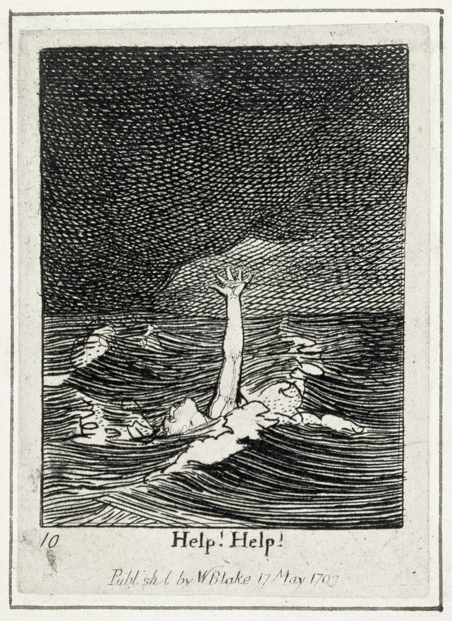 Socorro! Ajuda !, prato 10 de Para os Sexos, As Portas do Paraíso, pub. 1793 (linha de gravura) de William Blake