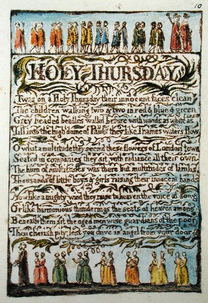 Quinta-feira Santa, prato 10 (Bentley 19) de Songs of Innocence e de Experience (Bentley Copy L) 1789-94 (gravura em relevo com caneta e wc) de William Blake