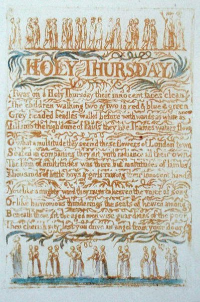 Quinta-feira Santa, prato 23 de Songs of Innocence, 1789 (relevo gravado com wc) de William Blake