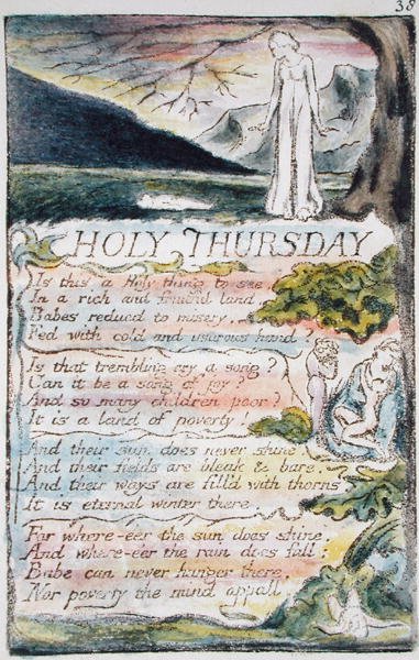 Quinta-feira Santa, prato 38 (Bentley 33) de Songs of Innocence e de Experience (Bentley Copy L) 1789-94 (relevo gravura com caneta e wc) de William Blake