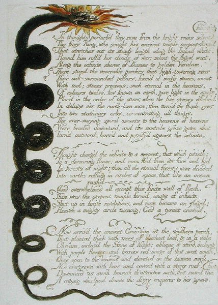 Em pensamentos perturbados ..., prato 11 da Europa. Uma Profecia de 1794 (gravura em relevo com wc e óleo sobre papel) de William Blake