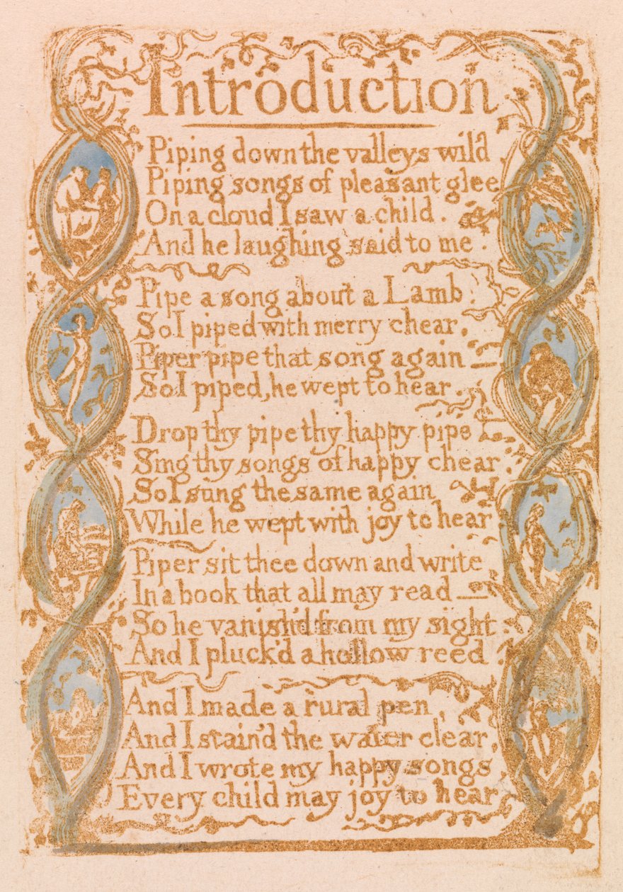 Introdução, prato 3 de Songs of Innocence, 1789 (relevo gravado com wc no papel) de William Blake