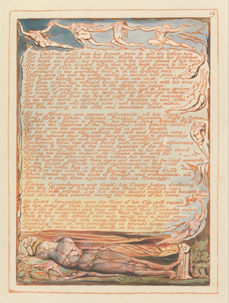Jerusalém, Placa 19, Seus filhos exildam de seu peito .... de William Blake
