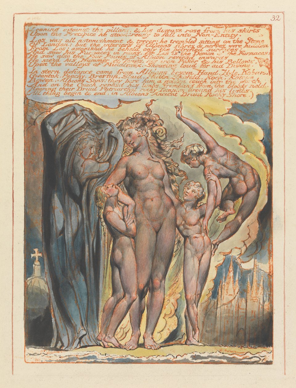 Jerusalém, placa 32, encostada nos pilares .... de William Blake