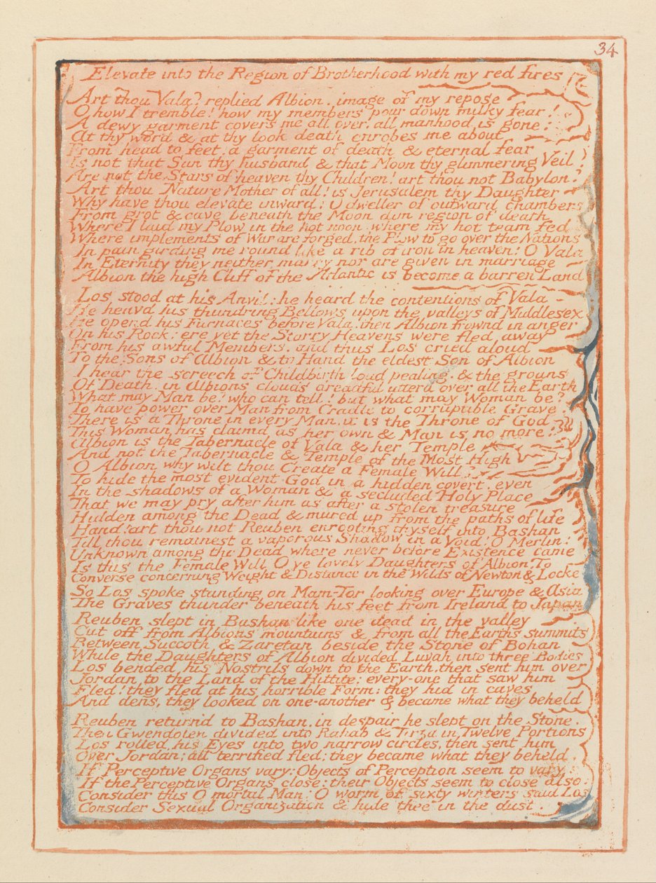 Jerusalém, Placa 34, Elevar para a Região da Fraternidade .... de William Blake