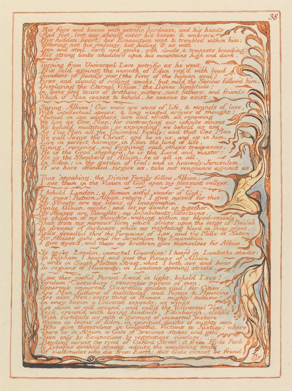 Jerusalém, placa 38, seu rosto e peito .... de William Blake