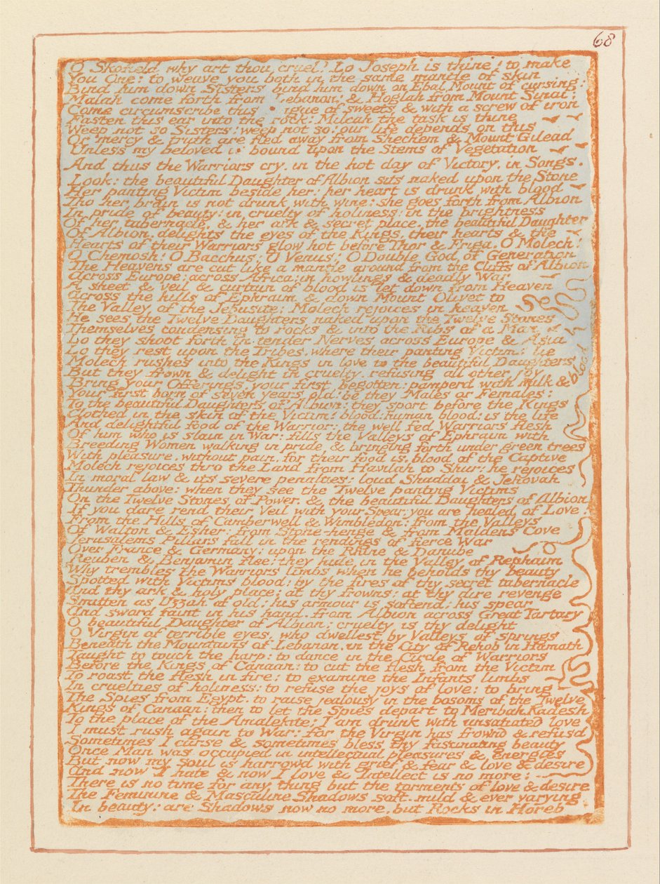 Jerusalém, Placa 68, Ó Skofield, por que és cruel ... de William Blake
