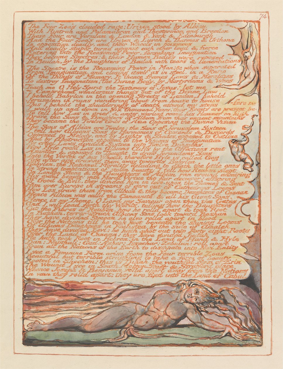 Jerusalém, Placa 74, Os Quatro Zoas obscureceram a raiva ... de William Blake