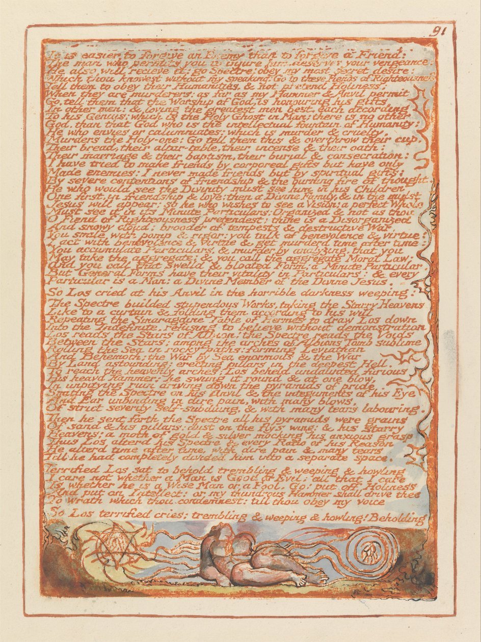 Jerusalém, Placa 91, é mais fácil perdoar um inimigo .... de William Blake