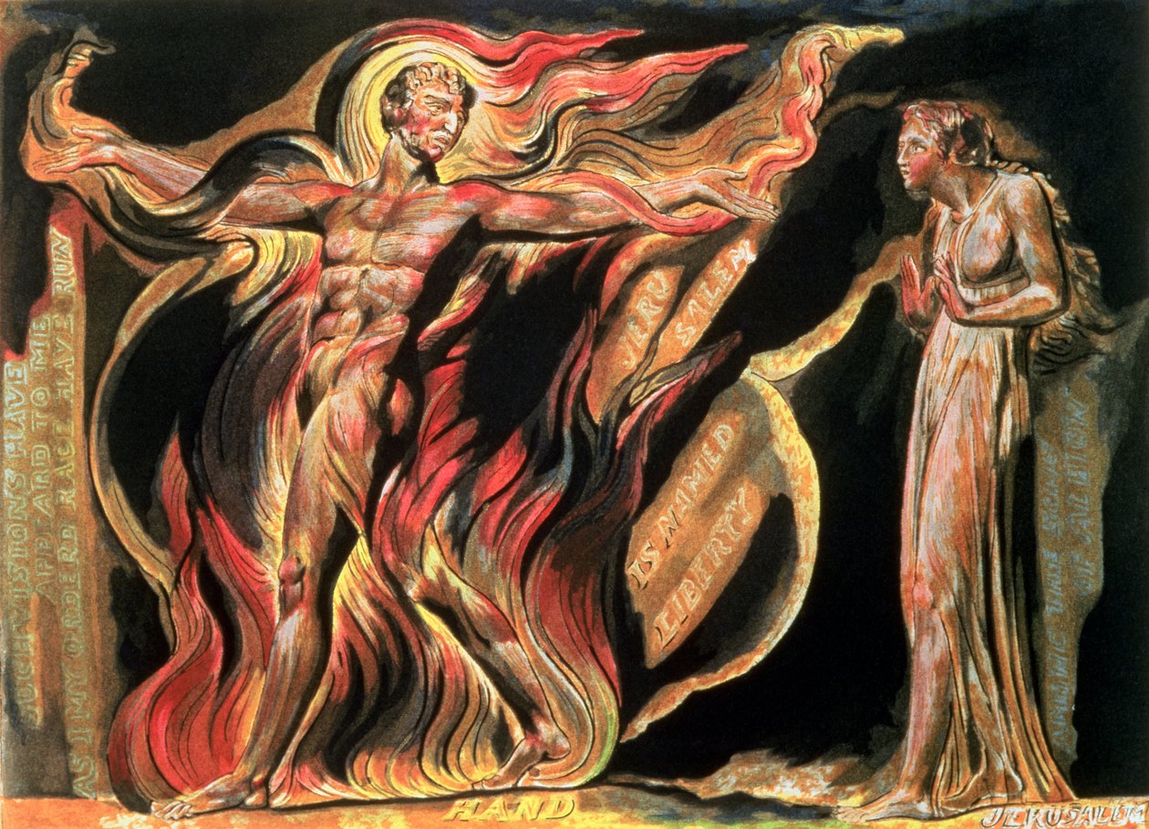Jerusalém A emanação do gigante Albion; Tais visões apareceram para mim, 1804 (gravura em relevo, gravura em linha branca, wc) de William Blake