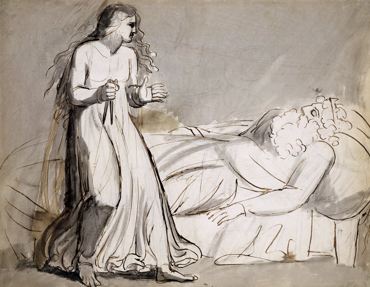 Lady Macbeth se aproximando do assassinado Duncan (tinta e lavagem) de William Blake