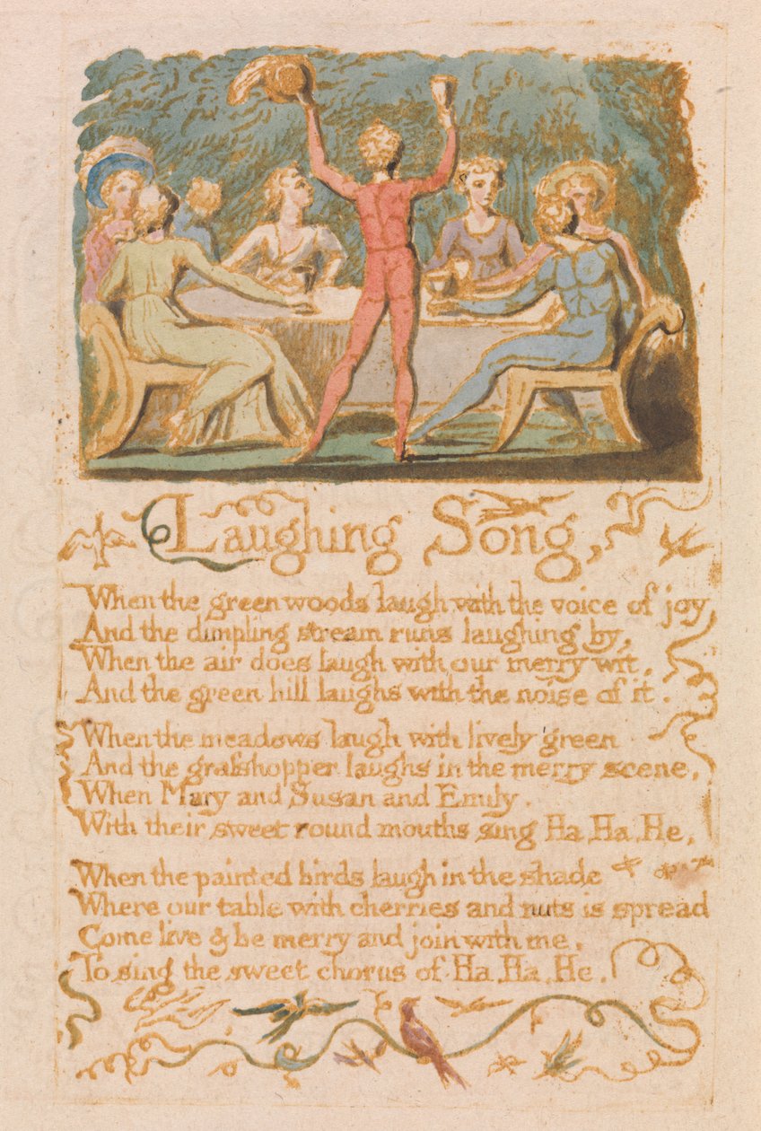 Laughing Song, prato 28 de Songs of Innocence, 1789 (relevo gravura com wc) de William Blake