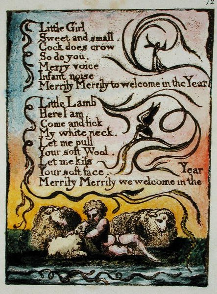 Little Girl ... ilustração de Canções de Inocência e de Experiência, (Bentley Copiar L) pl.12 (Bentley 23) 1789-94 (gravura em relevo com caneta e wc no papel) de William Blake