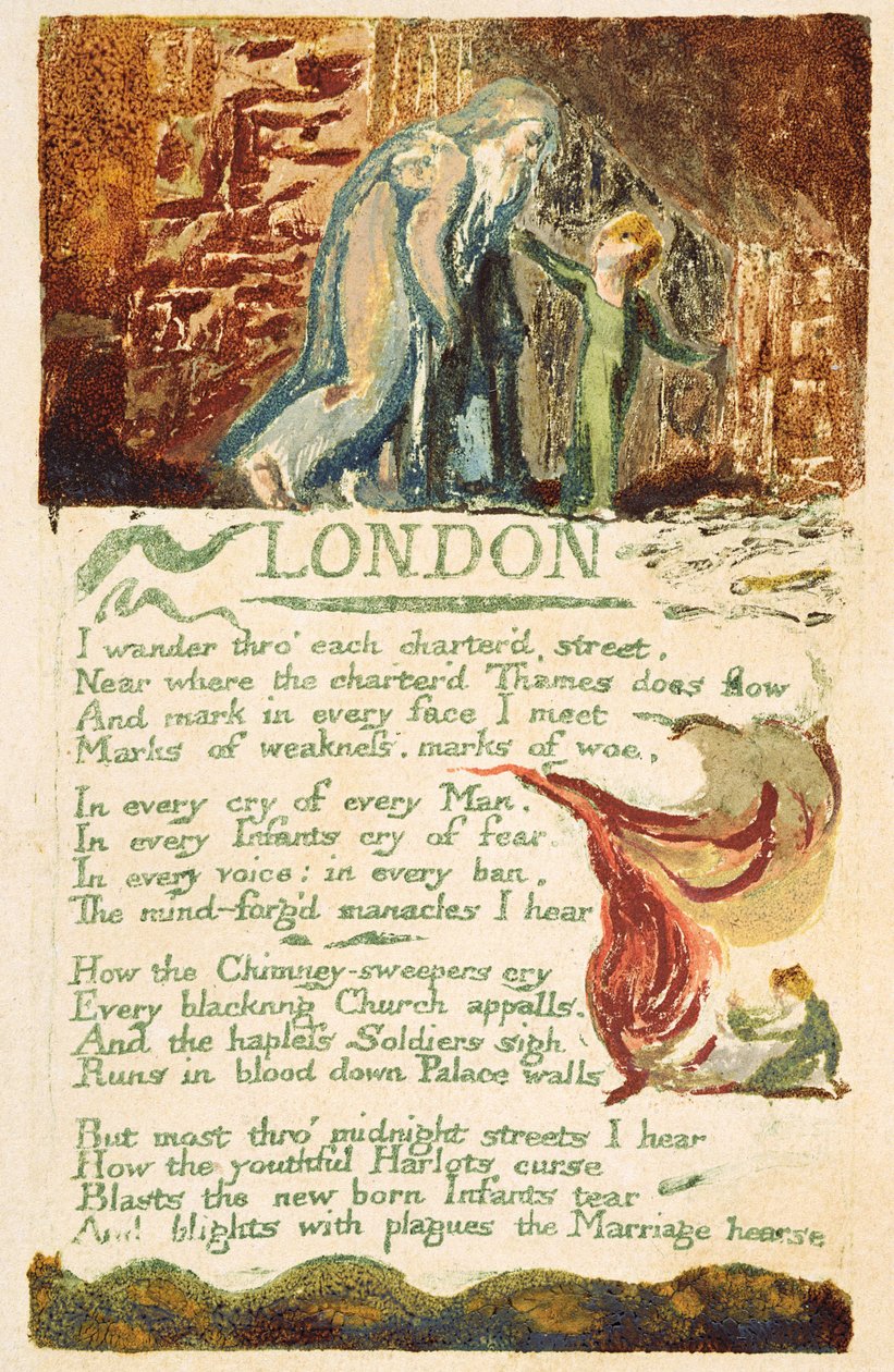 &39;London&39;, prato 38 de &39;Songs of Experience&39;, 1794 (cor impressa gravura com wc) de William Blake