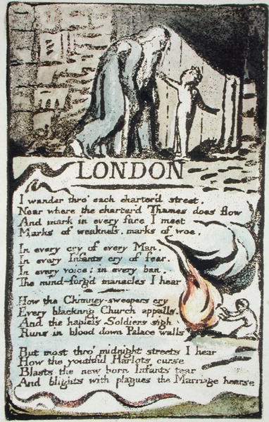 Londres, placa 51 (Bentley 46) de Songs of Innocence e de Experience (Bentley Copy L) 1789-94 (gravura elevada com caneta e wc) de William Blake