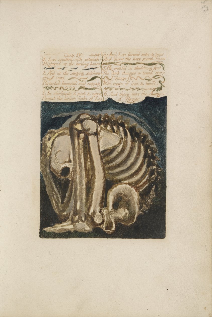 Los ferido com espanto ..., placa 12 do primeiro livro de Urizen, 1794 (gravura em relevo impressa a cores com tinta e wc) de William Blake