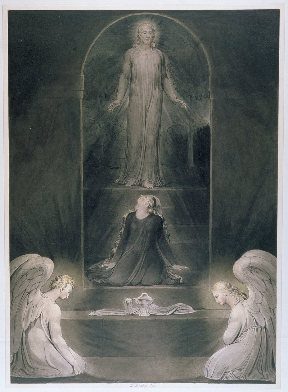 Maria Madalena no Sepulcro, c.1805 (wc e caneta e tinta preta sobre papel) de William Blake