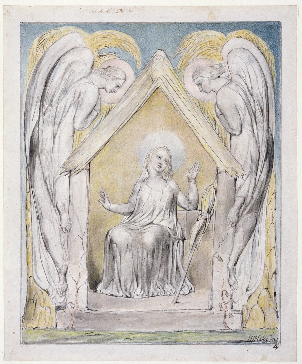 Lamento de Maria por Cristo, ilustração de &39;Paraíso Recuperado&39;, de John Milton, c.1816-18 (caneta e tinta, lavagem cinza e wc no papel) de William Blake