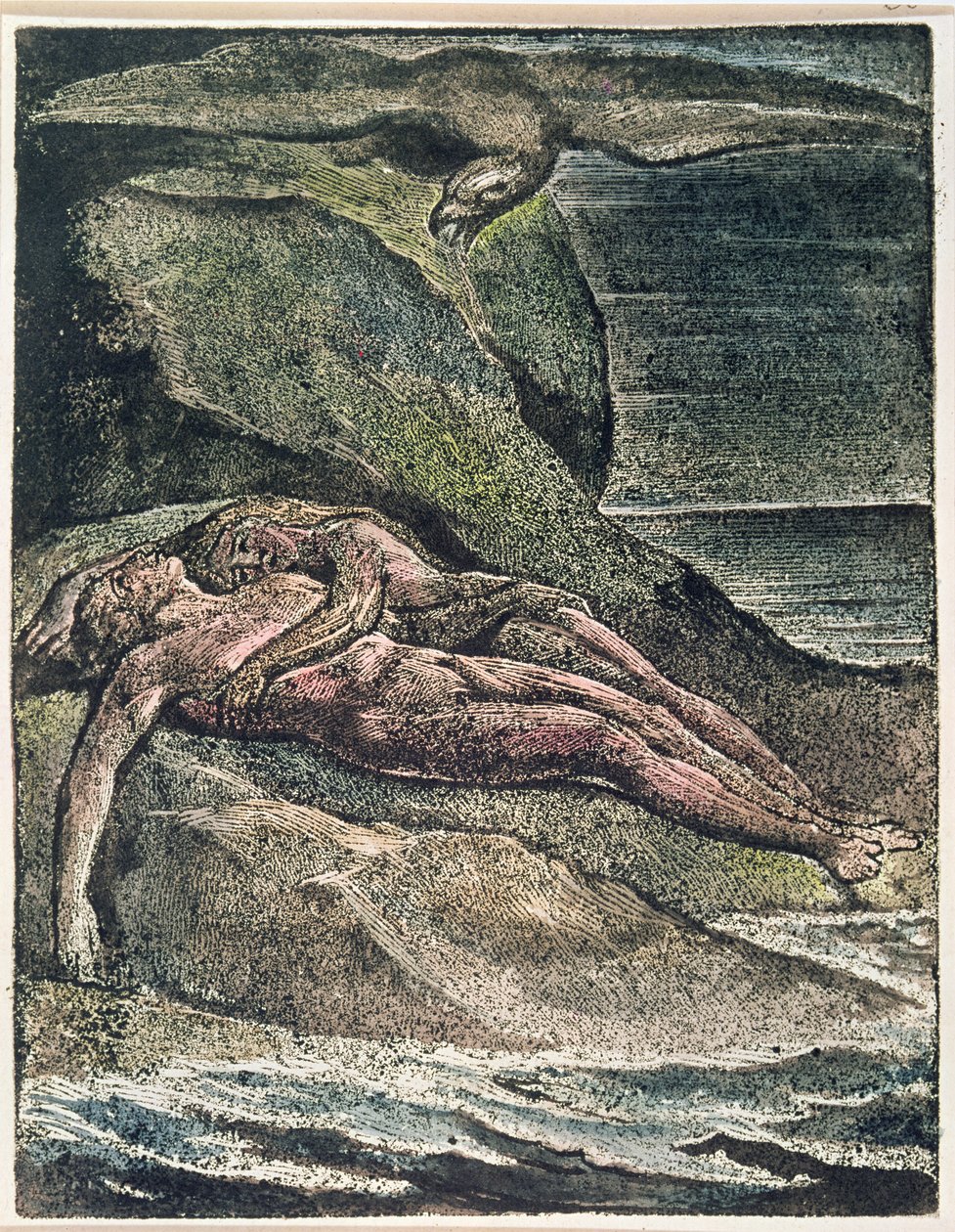 Milton um poema: Albion na rocha, 1804 (relevo gravura, gravura branca, wc) de William Blake
