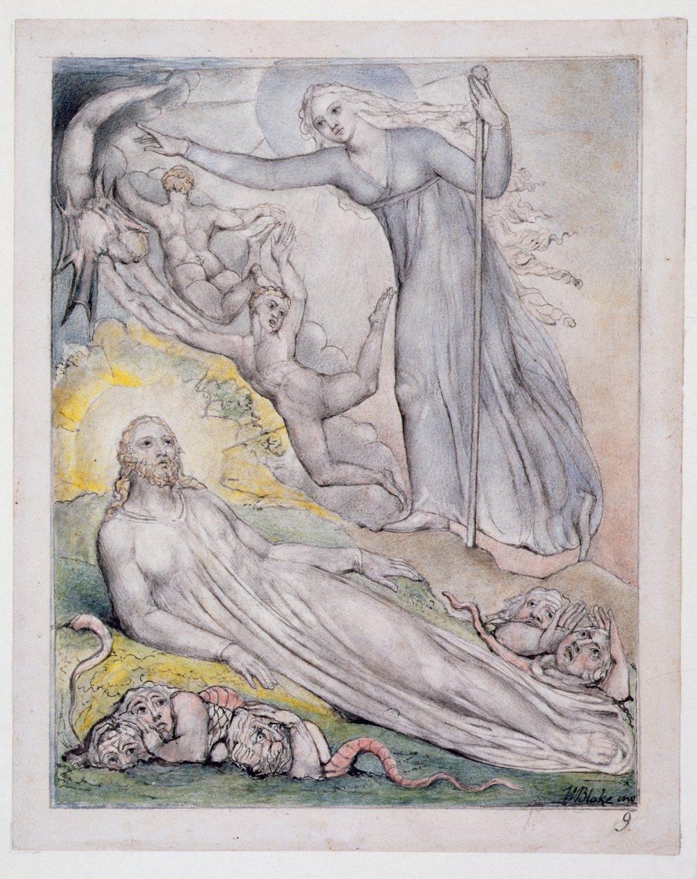 Morning Chasing away the Phantoms, ilustração de &39;Paradise Regained&39; de John Milton, c.1816-18 (caneta e tinta, lavagem cinza e wc no papel) de William Blake