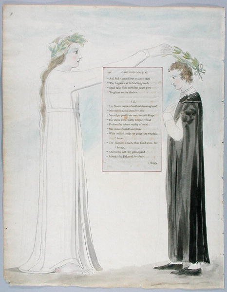 Ode for Music, desenho 100 de The Poems of Thomas Grey, 1797-98 (wc com caneta e tinta no papel) de William Blake