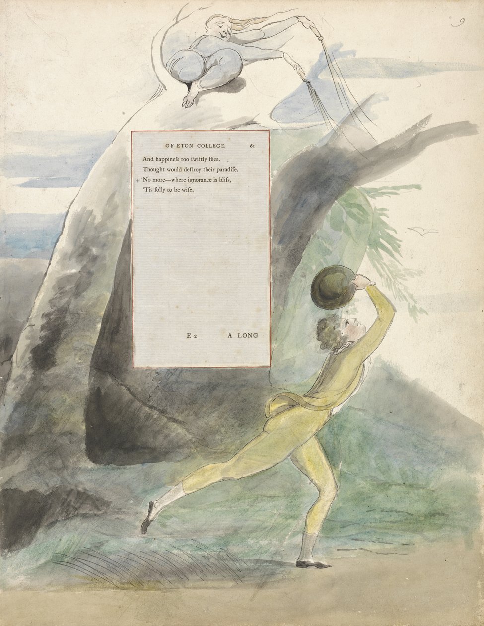 Ode em uma perspectiva distante de Eton College, projetar 21 para os poemas de Thomas Gray, 1797-98 (wc com caneta e tinta preta) (ver 285542 para verso) de William Blake