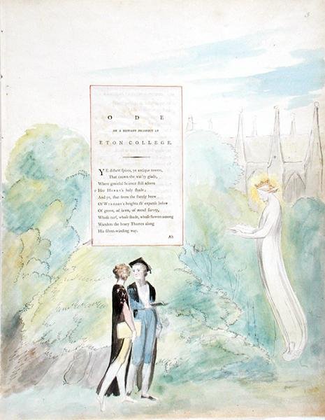 Ode em uma perspectiva distante do Eton College, de The Poems of Thomas Gray, publicado em 1797-98 (wc e tinta preta no papel) de William Blake