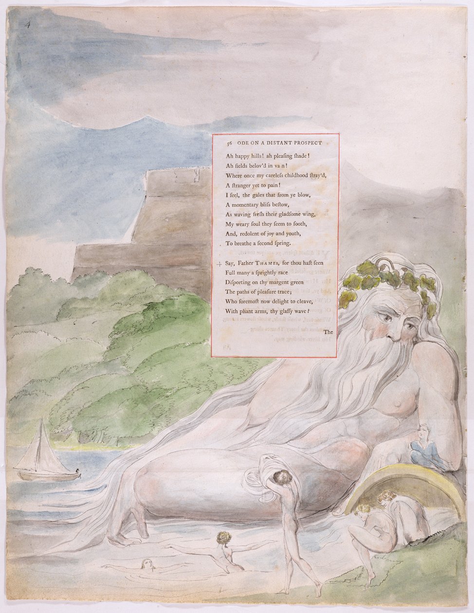Ode em uma perspectiva distante do Eton College, de "The Poems of Thomas Gray", publicado em 1797-98 (wc e tinta preta sobre papel) de William Blake