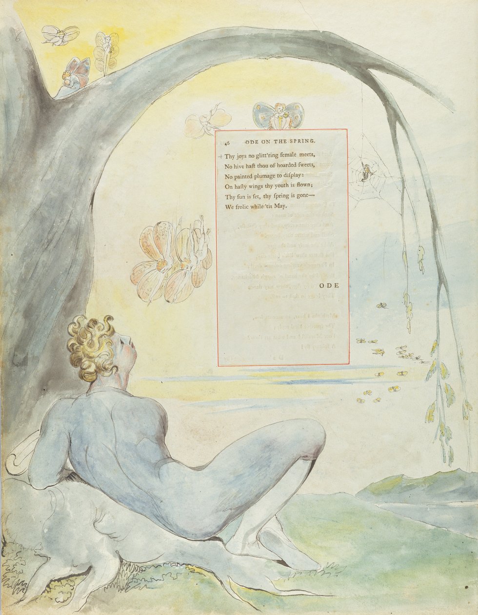 &39;Ode on the Spring&39;, projeto 6 para &39;The Poems of Thomas Gray&39;, 1797-98 (wc com caneta e tinta preta) (ver 285537 para o reto) de William Blake