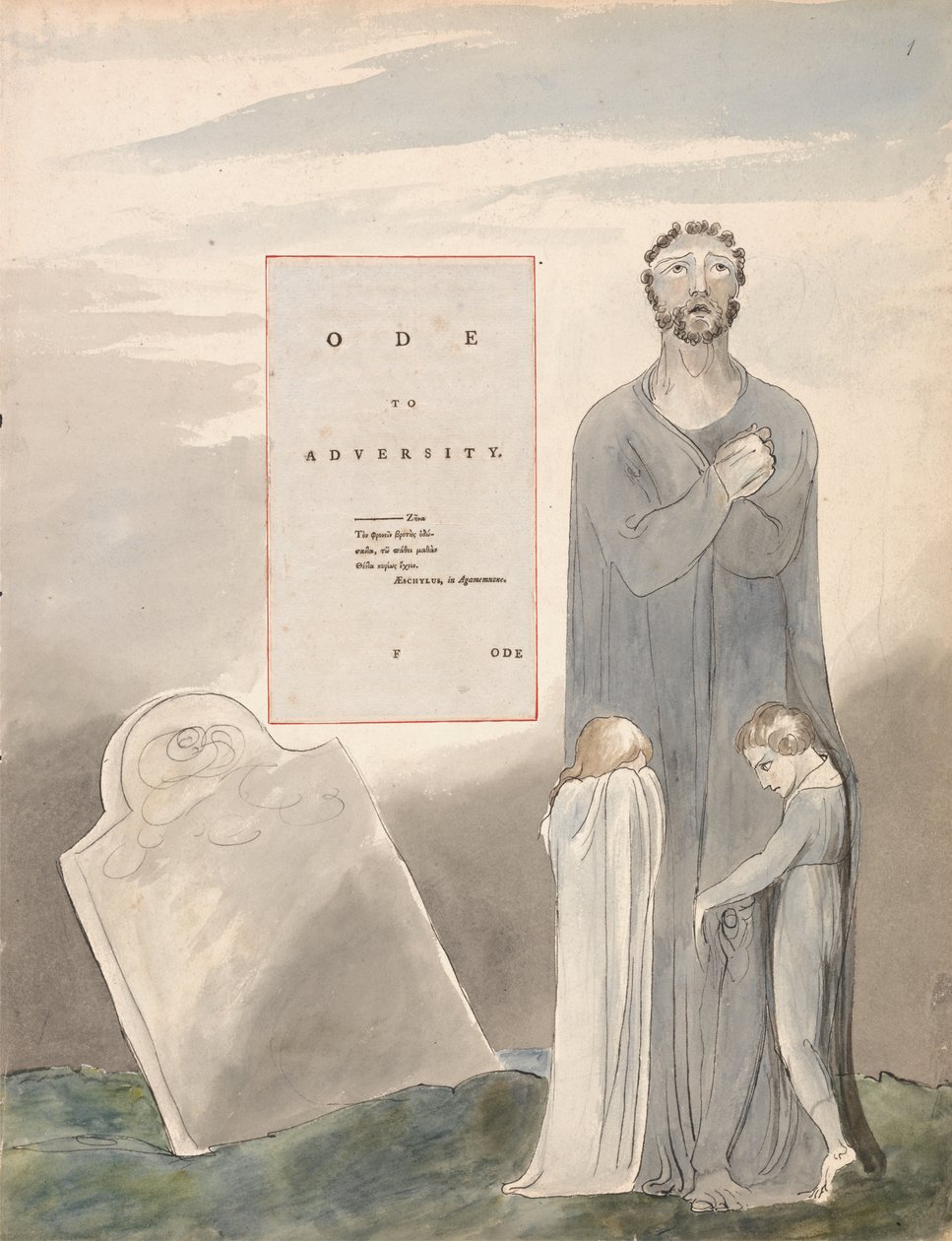 Ode à adversidade, desenho 35 de Os poemas de Thomas Gray, 1797-98 (wc com caneta e tinta preta sobre papel) de William Blake