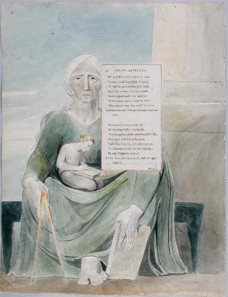 Ode à adversidade, design 38 de The Poems of Thomas Gray, 1797-98 (wc com caneta e tinta preta sobre papel) de William Blake