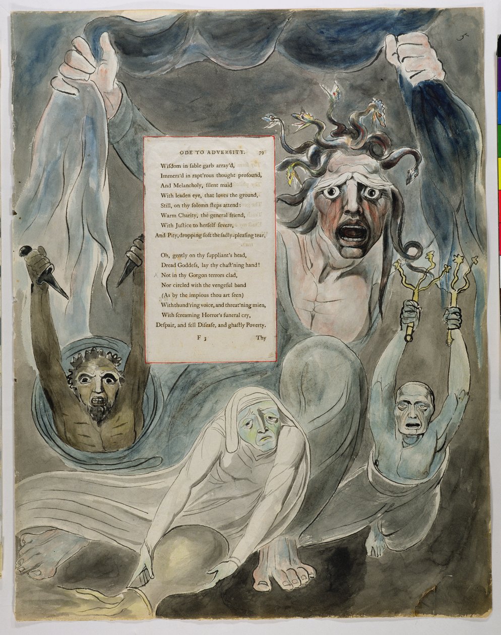 Ode à adversidade, de "Os poemas de Thomas Gray", 1797-98 (wc e tinta preta sobre papel) de William Blake