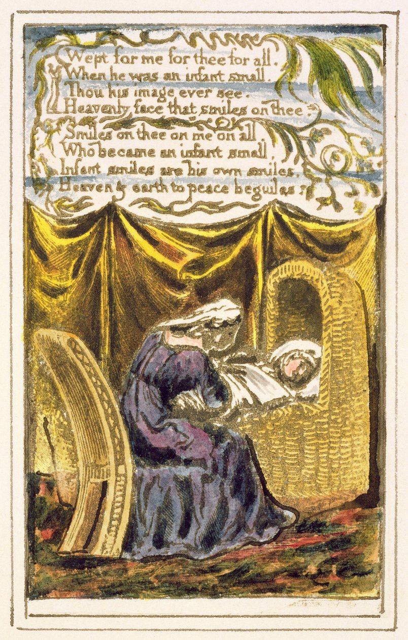 P.124-1950.pt16 Canção do Berço (cont.): Prato 16 de Canções da Inocência e da Experiência (exemplar R) c.1802-08 (gravura, tinta e wc) de William Blake